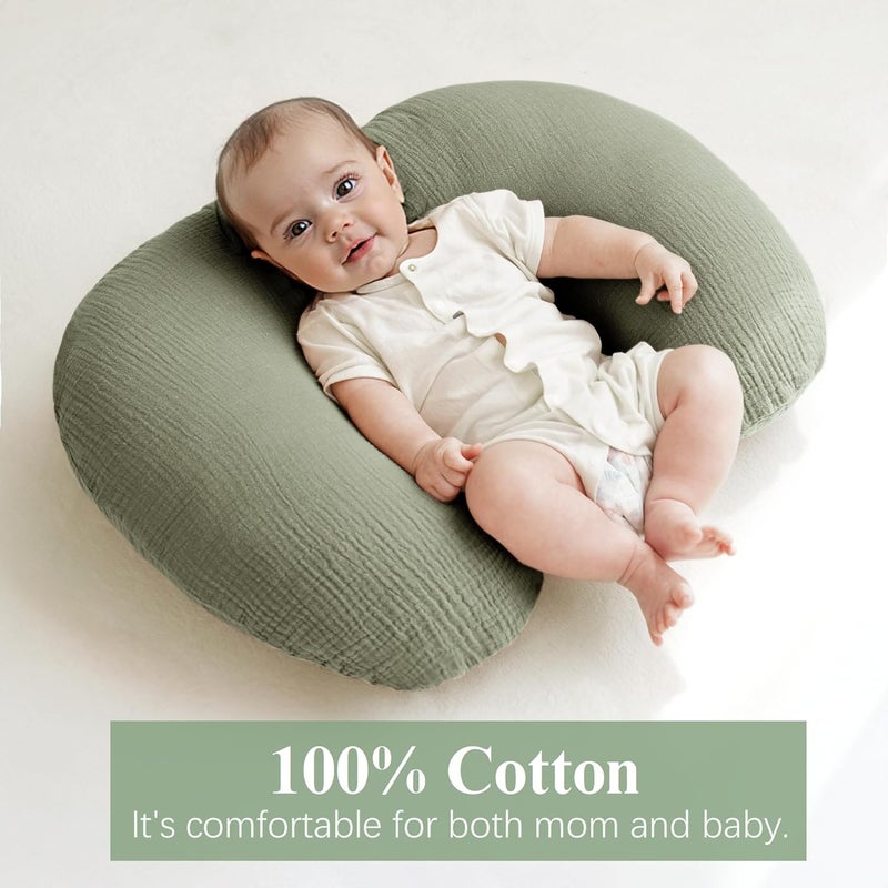 Coreeky Muslin Nursing Pillow Covers, 2 Pack, Soft & Adorable Slipcovers with Zipper Closure, 100% Cotton Covers for Breastfeeding Pillows (Pistachio) - Image 4